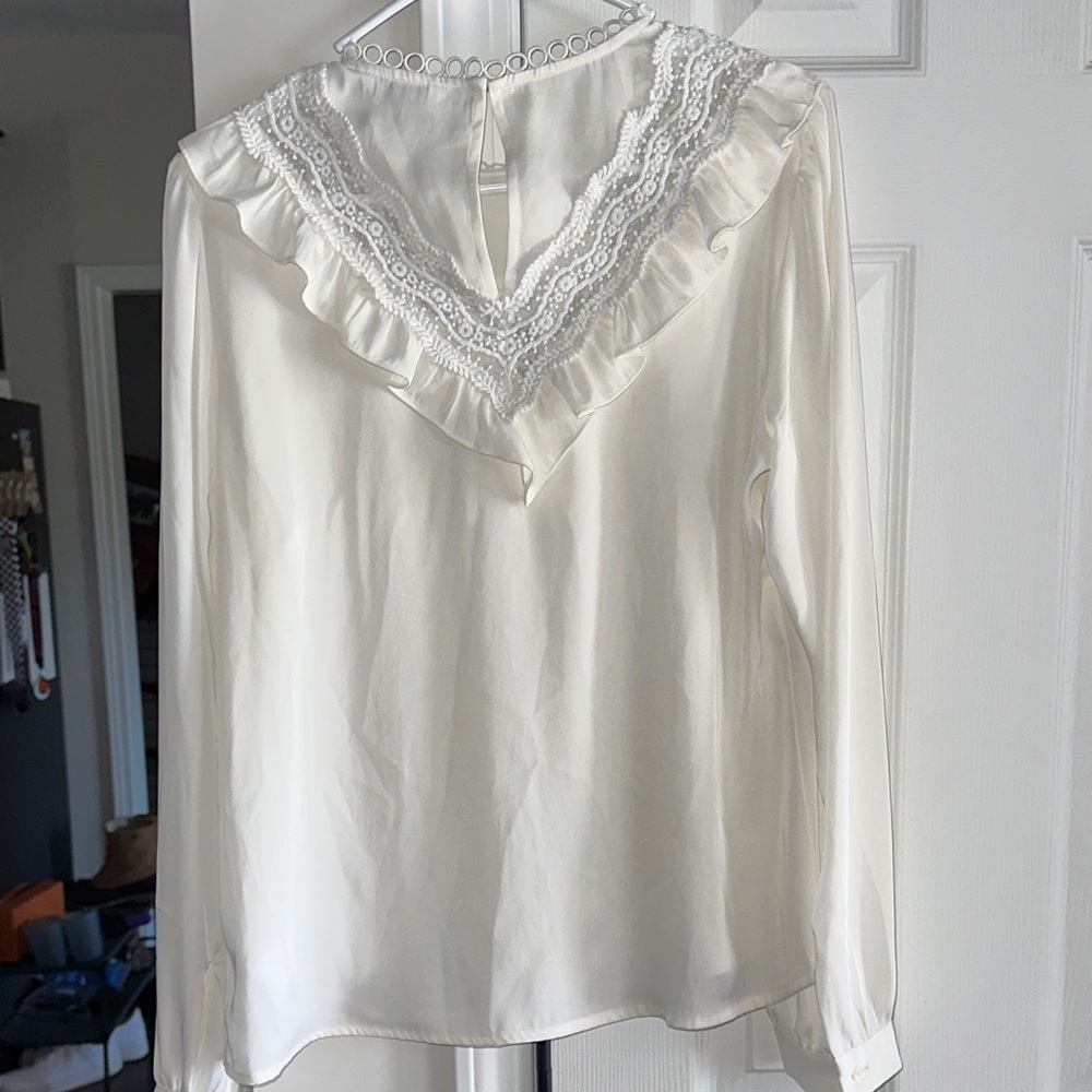 Express White Ruffle Lace Blouse - Picture 6 of 8